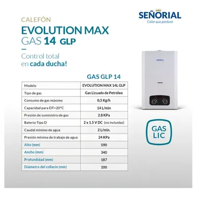 CALEFON SEÑORIAL EVOLUTION MAX 14 Lts GLP