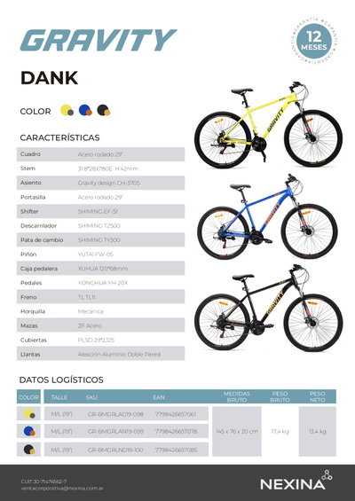 BICICLETA MTB GRAVITY DANK AG TALLE M/L AMARILLO Y GRIS