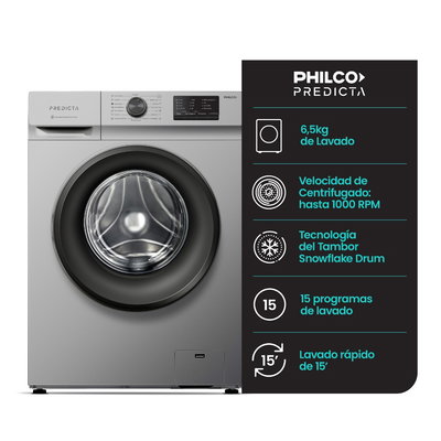 LAVARROPAS PHILCO 6,5 KG PLATA CARGA FRONTAL PREDICTA PHLF6510P2