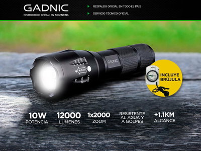 MINI LINTERNA GADNIC 12.000 LÚMENES C/BRÚJULA