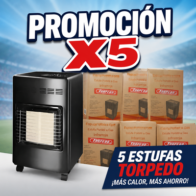 PROMOCIÓN X 5 ESTUFA GARRAFERA TORPEDO COPANGAS NEGRA C/REGULADOR