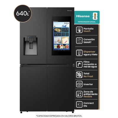 HELADERA HISENSE CROSS DOOR INVERTER CON PANTALLA RQ697HB 640 LTS
