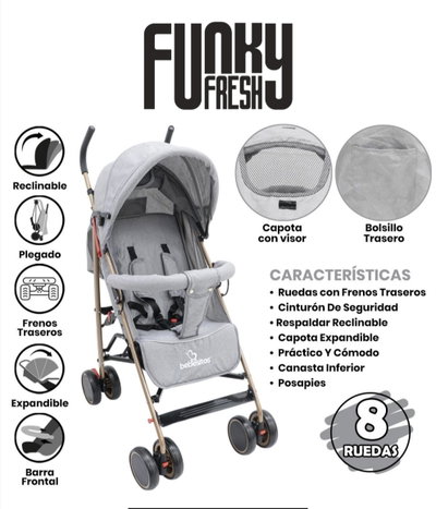 COCHE CUNA ULTRALIVIANO RECLINABLE GRIS KG-102GR