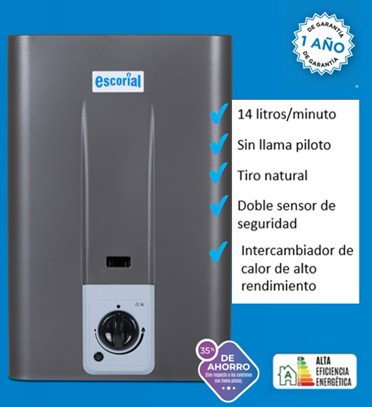 CALEFON ESCORIAL GAS NATURAL 14 LTS GRIS GRAFITO CE-14L