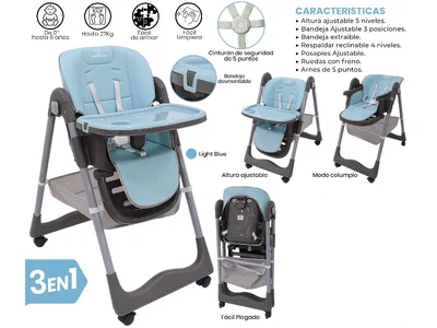 SILLA DE COMER 3 EN 1 CELESTE EML-1065CE