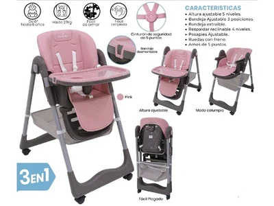 SILLA DE COMER 3 EN 1 ROSA EML-1065RO