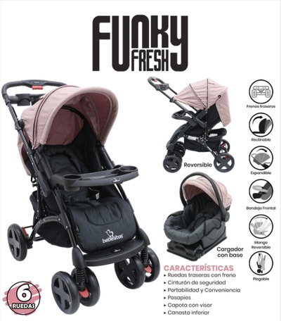 COCHE CON MANUBRIO REVERSIBLE ROSA C/ HUEVITO Y BASE DE AUTO CAM-300RO