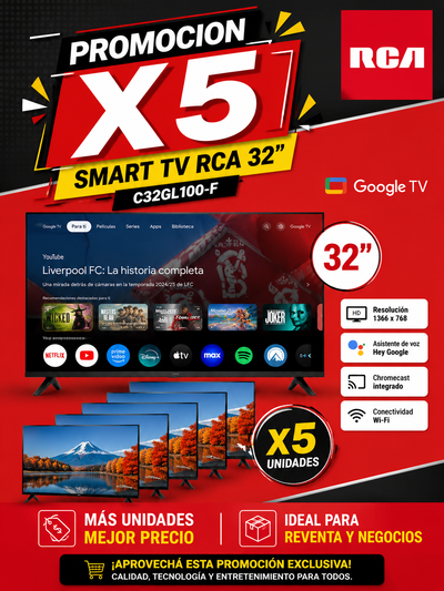 PROMOCION X 5 SMART TV RCA 32" C32GL100-F Google Tv