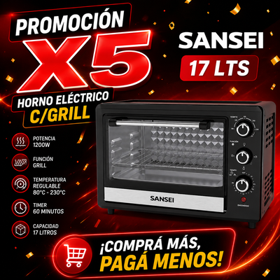 PROMOCIÓN X 5 HORNO ELÉCTRICO C/GRILL SANSEI 17 LTS