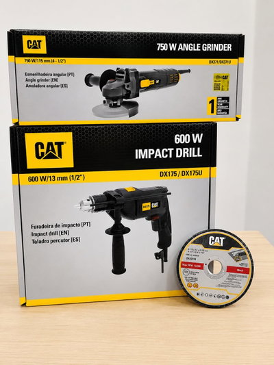 COMBO03 CAT TALADRO DE IMPACTO 600W + AMOLADORA ANGULAR 750W + X10 DISCOS