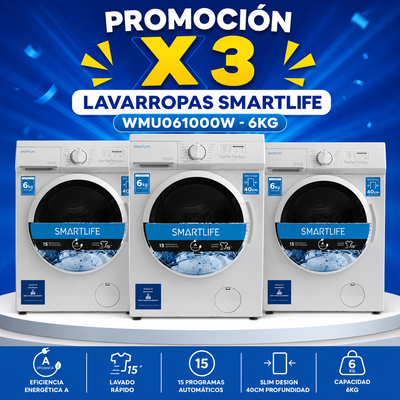 PROMOCIÓN X 3 LAVARROPAS SMARTLIFE WMU061000W  6KG