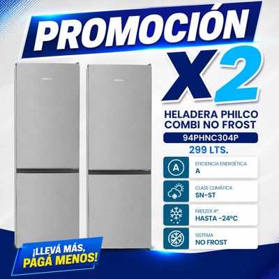 PROMOCIÓN X 2 HELADERA PHILCO COMBI NO FROST 299 LTS 94PHNC304P