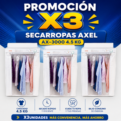 PROMOCIÓN X 3 SECARROPAS AXEL AX-3000 4.5 KG