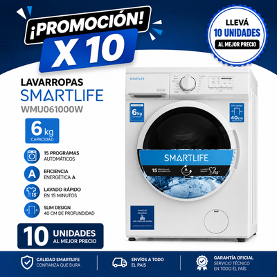 PROMOCIÓN X 10 LAVARROPAS SMARTLIFE WMU061000W  6KG