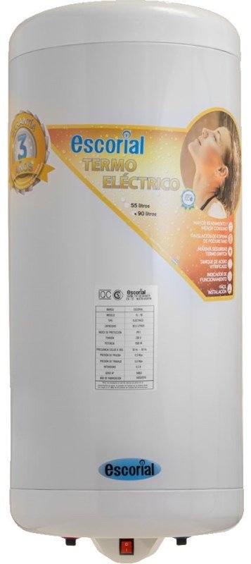TERMOTANQUE ESCORIAL ELÉCTRICO 90 LTS CARGA INFERIOR