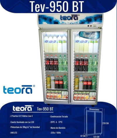 HELADERA EXHIBIDORA 950 LTS DOBLE PUERTA TEORA