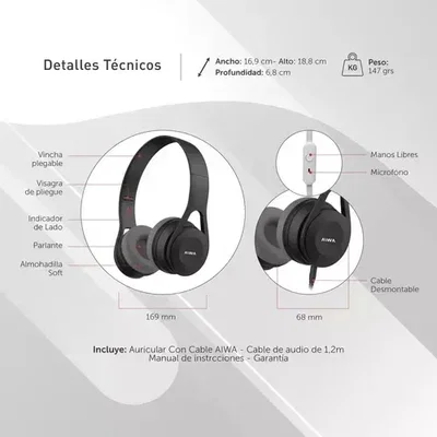 AURICULAR AIWA  CON CABLE AVA-102N NEGRO
