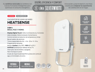 CALOVENTOR LILIANA CWD960 DE VIDRIO DE PARED HEATSENSE