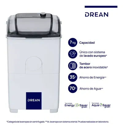 LAVARROPAS SEMIAUTOMÁTICO DREAN 7KG 9 PROG. LTDR79SB0