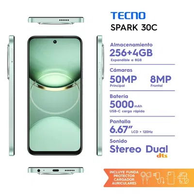 TECNO SPARK 30C KL5 256+4 GB Magic Skin Green