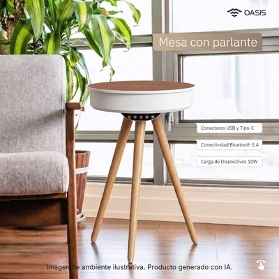 MESA MULTIFUNCIONAL OASIS CON PARLANTE BLUETOOTH USB BLANCA QM-100