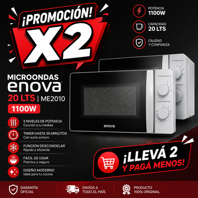 PROMOCIÓN X 2 MICROONDAS ENOVA 20 LTS ME2010 1100W