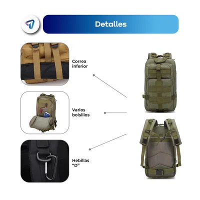 MOCHILA TÁCTICA CAMUFLADA 30 LTS VERDE CAMUFLADA WAGGS MT001