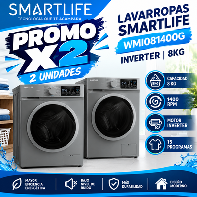 PROMO X2 LAVARROPAS SMARTLIFE WMI081400G INVERTER 8KG