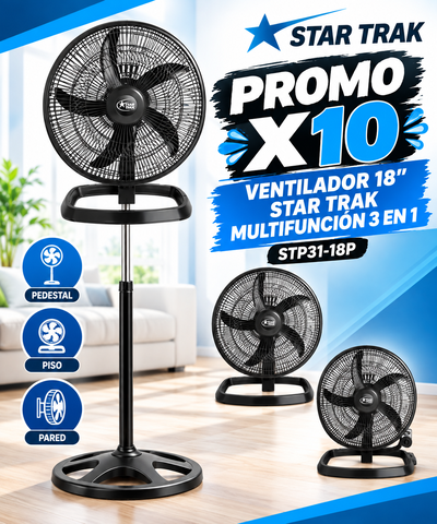 PROMO X 10 VENTILADOR 18 STAR TRAK MULTIFUNCION 3 EN 1 STP31-18P