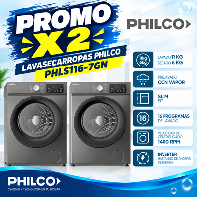 PROMO X 2 LAVASECARROPAS PHILCO PHLS116-7GN