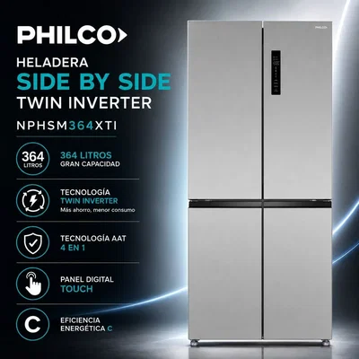 HELADERA PHILCO CROSS DOOR NPHSM364XTI INVERTER NO FROST 364 LTS