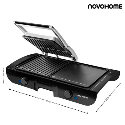 PARRILLA GRILL CON TAPA PRENSA Y PLANCHA NOVOHOME NH-GRP600