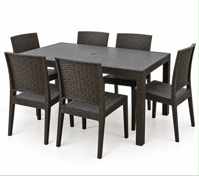 JUEGO DE EXTERIOR BROX MESA GARDEN + 6 SILLAS FUSION NEGRO