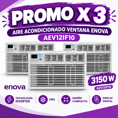 PROMO X 3 AIRE ACONDICIONADO VENTANA ENOVA AEV12IF10 3150 W