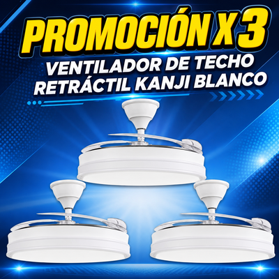 PROMOCIÓN X 3 VENTILADOR DE TECHO RETRÁCTIL KANJI BLANCO KJH-CFHB001WT