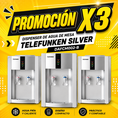 PROMOCIÓN X 3 DISPENSER DE AGUA DE MESA TELEFUNKEN SILVER DAFCM002-B