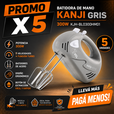 PROMO X 5 BATIDORA DE MANO KANJI GRIS 300W KJH-BL0300HM01
