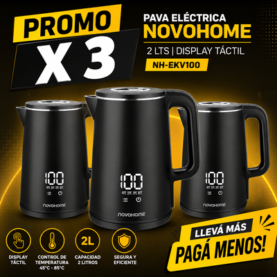 PROMO X 3 PAVA ELÉCTRICA NOVOHOME 2 LTS DISPLAY TÁCTIL NH-EKV100