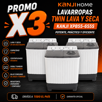PROMO X 3 LAVARROPAS TWIN LAVA Y SECA KANJI XPB55-655S