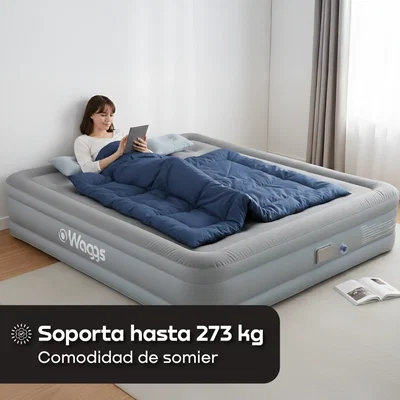 COLCHON INFLABLE WAGGS 2 PZA FIBER-TECH CON BOMBA ELÉCTRICA USB COLI05