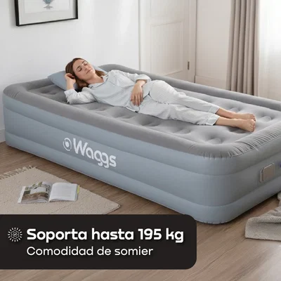 COLCHON INFLABLE WAGGS 1 PZA FIBER-TECH CON BOMBA ELÉCTRICA USB COLI04