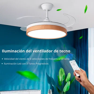VENTILADOR DE TECHO RETRÁCTIL BLANCO/MADERA NOVOHOME NH-VTR600