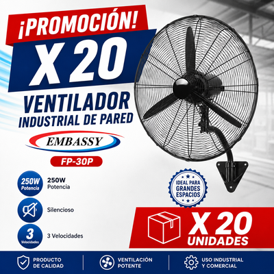 PROMOCIÓN X 20 VENTILADOR INDUSTRIAL DE PARED EMBASSY FP-30P