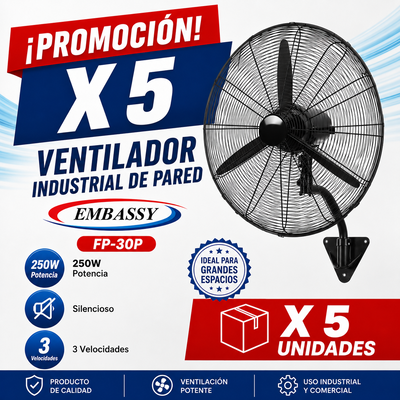 PROMOCIÓN X 5 VENTILADOR INDUSTRIAL DE PARED EMBASSY FP-30P