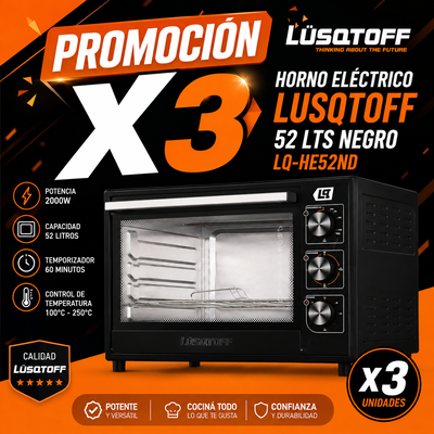 PROMOCIÓN X 3 HORNO ELÉCTRICO LUSQTOFF 52 LTS NEGRO LQ-HE52ND