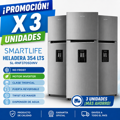 PROMOCION X 3 HELADERA SMARTLIFE 354 LTS SL-RNF370SDINV NO FROST INVERTER