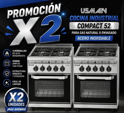 PROMO X 2 COCINA INDUSTRIAL EN ACERO INOXIDABLE USMAN COMPACT 52 P/V