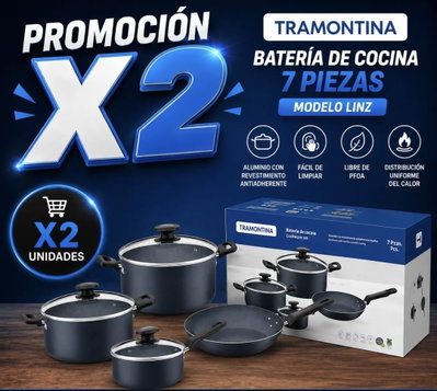 PROMO X 2 BATERIA DE COCINA TRAMONTINA 7 PIEZAS AZUL MOD. LINZ