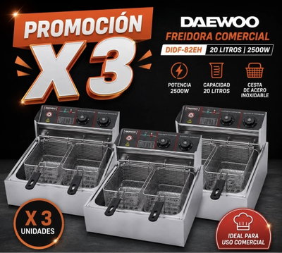 PROMO X 3 FREIDORA COMERCIAL DAEWOO DIDF-82EH 20 LITROS 2500W