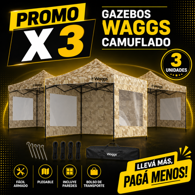 PROMO X 3 GAZEBOS WAGGS CAMUFLADO